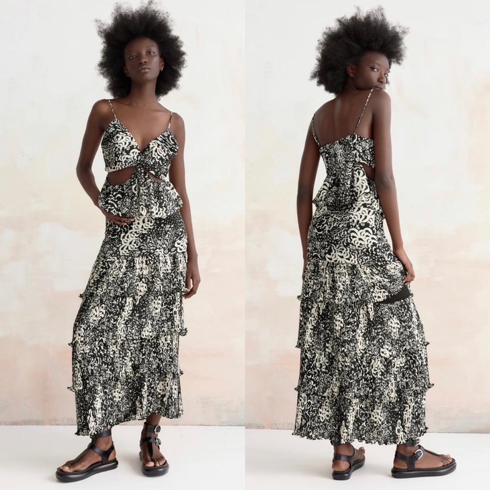 🆕 Zara Set - Print Cut Out Top and Ruffled Skirt